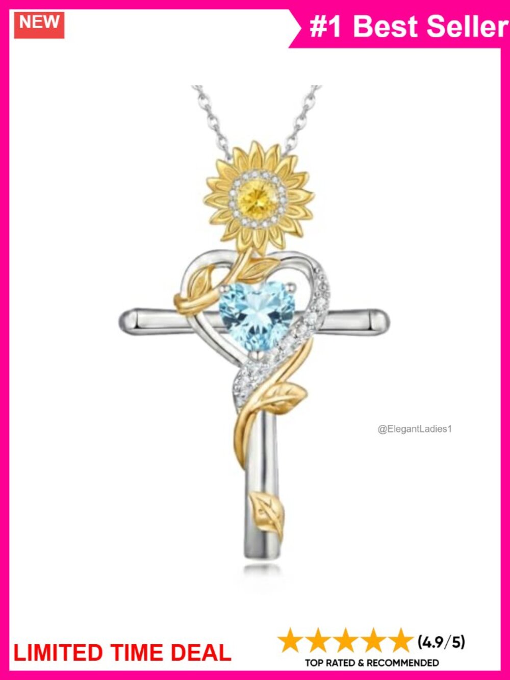 Sunflower Cross Necklace Two-Tone Adjustable Pendant Gift for Women